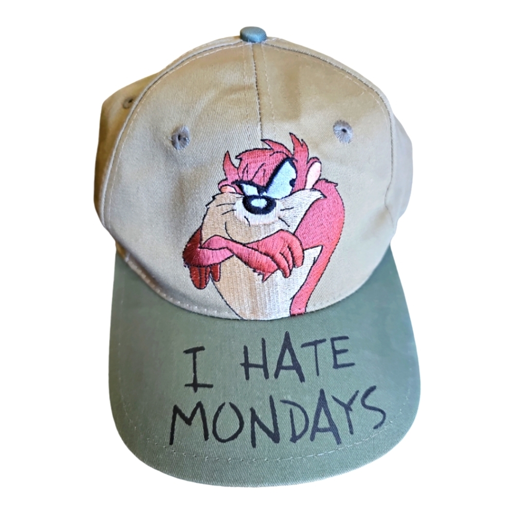 LOONEY TUNES Tazmanian Devil Vintage 1997 Snap Back Cap I Hate Mondays Tan Green